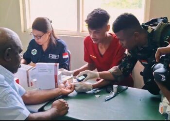 Satgas Pamtas Kewilayahan RI-PNG Yonif 763/SBA Berkolaborasi dengan Puskesmas Tambrauw Laksanakan Yankes Gratis di Wilayah Penugasan
