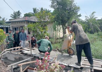 Sinergi TNI dan Pemerintah Desa, Babinsa dan Perangkat Desa Tinjau Proyek Pembangunan Drainase di Desa Paluh kurau