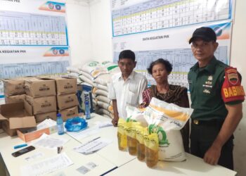 BABINSA MELAKSANAKAN PENDAMPINGAN PENYALURAN BANSOS PKH BERAS DI KANTOR DESA BATU PENJEMURAN .