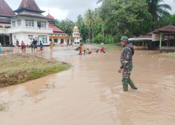 Babinsa Koramil 07/Pauh Kambar Tinjau Lokasi Banjir Di Wilayah Binaan