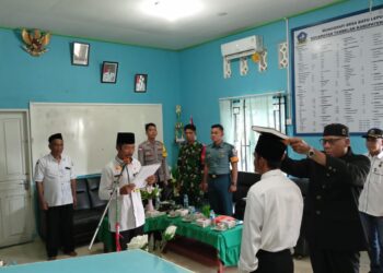 Babinsa Desa Batu Lepuk Sertu Satya Hadinata Hadiri Pelantikan BPD Baru
