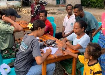 Satgas Pamtas Pos Delomil Gelar Senam Sehat Bersama Warga