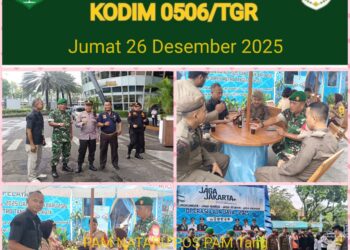 Personil Koramil 01/Tgr Pengamanan Pos PAM Nataru 2025/2026 di Tangcity