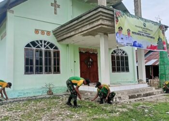 Dari Perbatasan, Satgas Pamtas Pos Motamasin Hadirkan Semangat Natal Melalui Karya Bakti