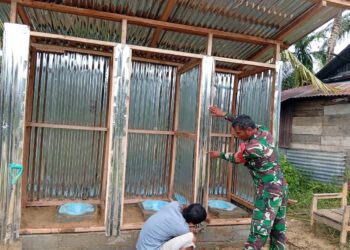 Satgas Gulbencal Kodam I/BB Bangun Fasilitas MCK di Pengungsian Masjid Al-Mubaroq