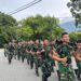 Prajurit Surawijaya Melaksanakan Pembinaan Lari Bersenjata