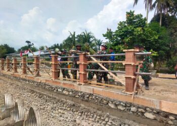 Satgas Gulbencal Kodam I/BB Rampungkan Pembangunan Jembatan Armco di Desa Sei Litur Tasik, Langkat