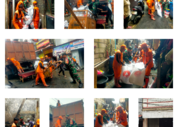 Berjibaku ,Personel Kodim 0503/JB Ikut Kerja Bakti Bersihkan Puing Kebakaran