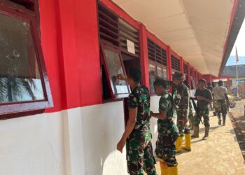 Satgas Gulbencal Kodam I/BB Rampungkan Pembersihan dan Pengecatan SDN 155680 Bonalumban Pascabencana