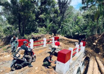 Satgas Gulbencal Kodam I/BB Rampungkan Pembangunan Jembatan Aramco di Desa Masundung