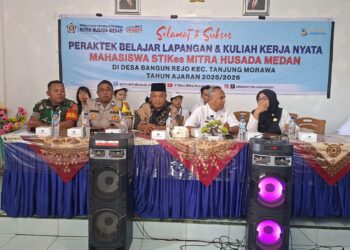 Babinsa Koramil 0201-16/TM Hadiri Penerimaan Mahasiswa KKN dan PBL STIKes Mitra Husada Medan di Desa Bangun Rejo
