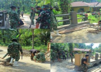 Memasuki Hari Kedua ,Pembangunan Jembatan Penghubung Batu Rosak–Huta Tonga di Kebut Satgas TMMD ke-127 Kodim 0212/TS