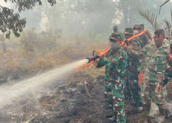 Turun ke Lapangan, Asops Kasdam Komandoi Pemadaman Karhutla di Lahan Gambut