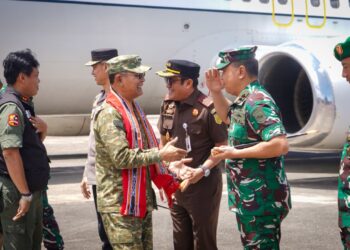 Tiba di Bandara Pattimura Ambon, Komandan Kodaeral lX Sambut Kedatangan Kasum TNl