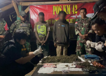 Satgas Yonif 403/WP Gagalkan Penyelundupan 2 Kg Ganja di Perbatasan RI–PNG