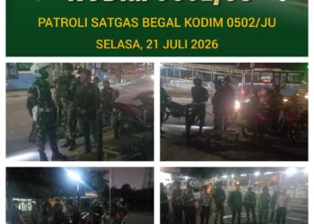 Cegah Aksi Kejahatan dan Berikan Kenyamanan Masyarakat,Kodim 0502/JU Gelar Patroli Satgas Begal