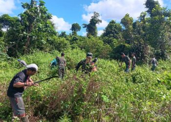 Babinsa Koramil Mapurujaya Bersama Warga Bersihkan TPU Kampung Hiripau