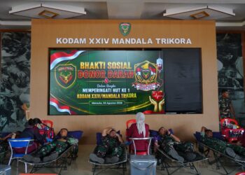 Donor Darah HUT Ke-1 Kodam XXIV/MT, Kasdam dan Ketua Persit Ajak Tebar Kepedulian untuk Sesama