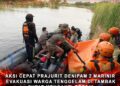Aksi Cepat Prajurit Denipam 2 Marinir , Evakuasi Warga Tenggelam di Tambak Putat Menganti Gresik