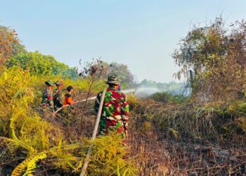PRAJURIT YONIF 18 MARINIR MEMBANTU PEMADAMAN KEBAKARAN HUTAN