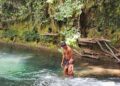 Keseruan Anak Anak Kp. Sesor menikmati Air Terjun, TMMD Ke-129 Buka Akses Wisata, Tangga Menuju Air Terjun Kini Lebih Nyaman Dilalui