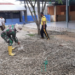 Babinsa Koramil 02/Langsa Bersama Perangkat Desa Gotong Royong Bersihkan Halaman Masjid Suhada