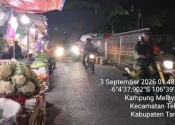 Pastikan Wilayah Aman dan Kondusif, Koramil 01/Teluknaga Gelar Patroli Malam