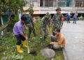 Sambut HUT TNI ke-81, Koramil 0201-06/MS Bersama Warga Bersihkan Pasar dan Bantaran Sungai Sei Belawan