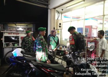 Tingkatkan Kamtibmas di Wilayah, Koramil 02/Curug Gelar Patroli Malam