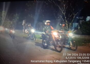 Cegah Aksi Begal, Koramil 12/Rajeg Bersama Polsek Rajeg Gelar Patroli Malam